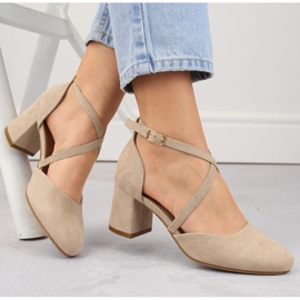 Sandale de dama elegante din piele intoarsa pe toc inalt, bej Potocki SZ12341 1