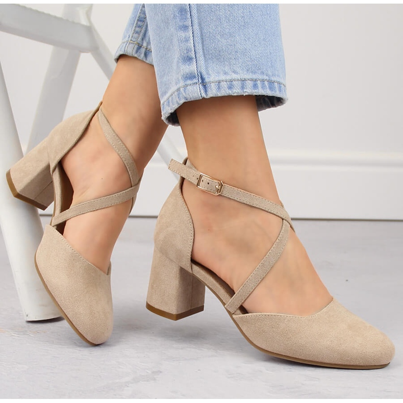 Sandale de dama elegante din piele intoarsa pe toc inalt, bej Potocki SZ12341 1