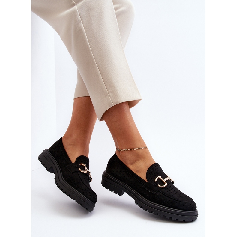 Mocasini Ajurat De Dama Cu Decorat, Talesse Neagra negru 2