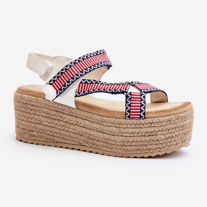 Sandale de damă pe talpă masivă împletită, alb Luminea 2