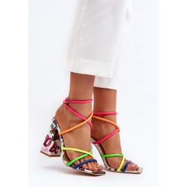 Sandale la modă cu toc înalt Josette multicolore roz 4