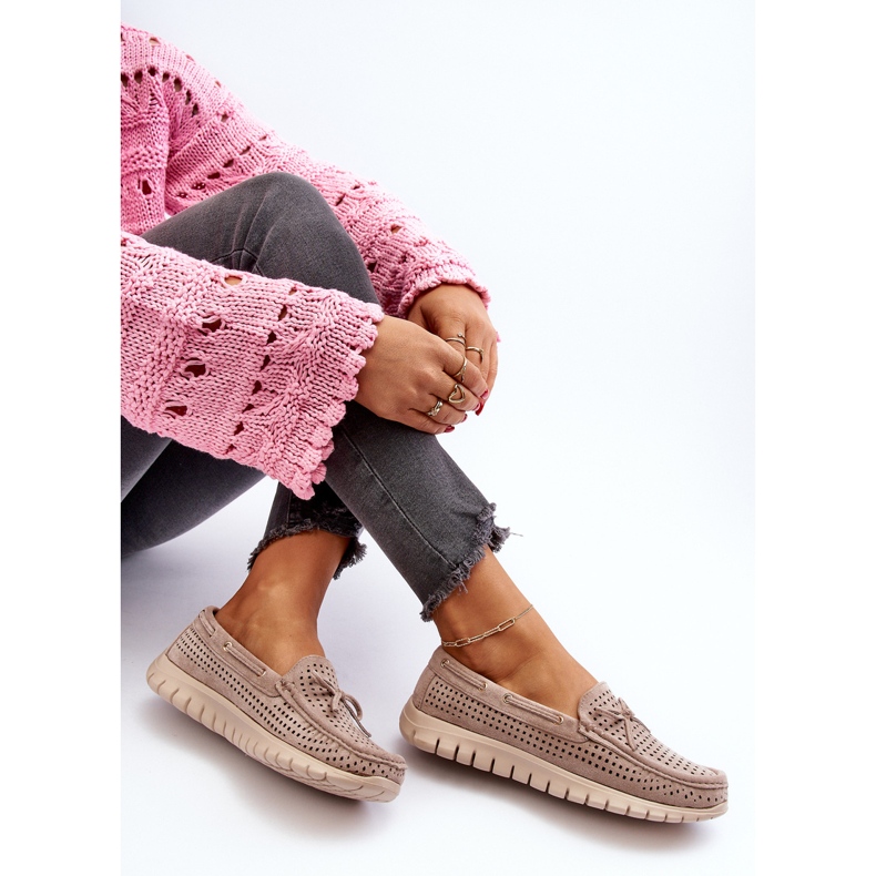 Vinceza Mocasini de damă bej cu fundă 1