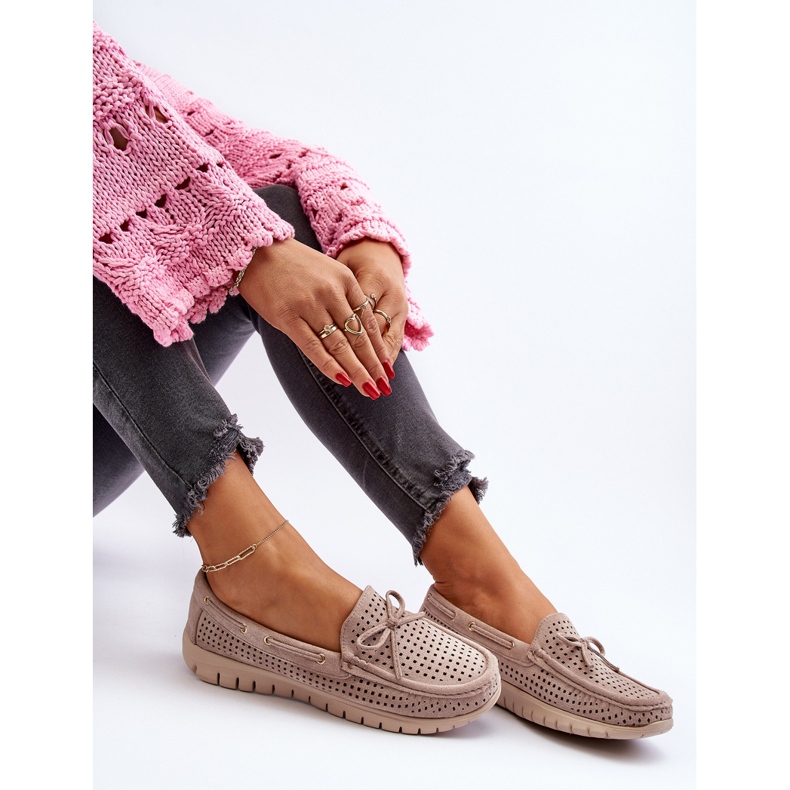 Vinceza Mocasini de damă bej cu fundă 2