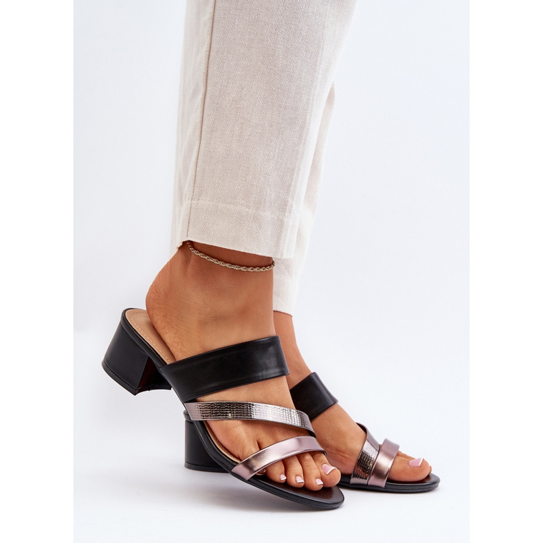 Flip-flops de damă cu toc scăzut, negru Rosila 2