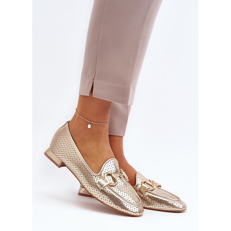 Mocasini De Dama Toc Plat Cu Decorat Auriu Iluvana de aur 2