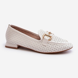 Mocasini De Dama Toc Plat Cu Decorat, Alb Iluvana 2