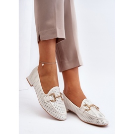Mocasini De Dama Toc Plat Cu Decorat, Alb Iluvana 1