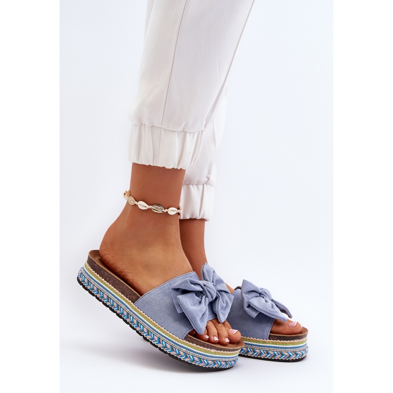 Flip-flops de damă cu platformă, cu fundă, Evatria albastră albastru 2