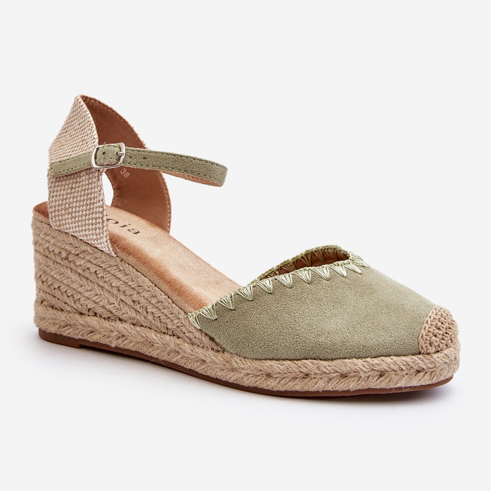 Sandale din piele intoarsa cu pane espadrille cu impletitura, Raylin verde 1