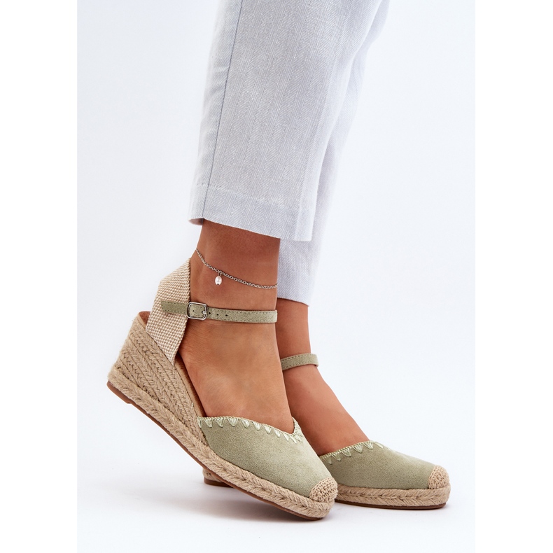 Sandale din piele intoarsa cu pane espadrille cu impletitura, Raylin verde 2