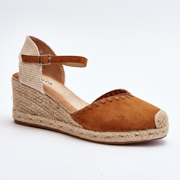 Sandale cu pană cu espadrille din piele intoarsa, cu impletitura Raylin Camel maro 1 Sandale cu pană cu espadrille din piele intoarsa, cu impletitura Raylin Camel maro 1