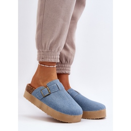 Saboți de damă din denim cu platformă, albastru Jorffia 2