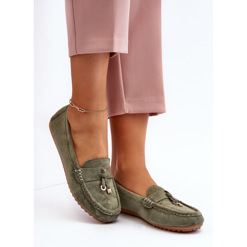 Mocasini clasici din piele intoarsa de dama, verde Ontala 1