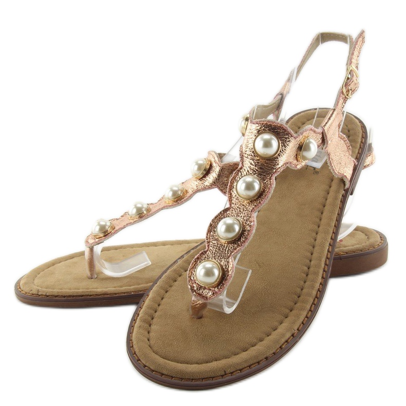 Flip-flops cu perle mari LL-75 Champagne roz 2