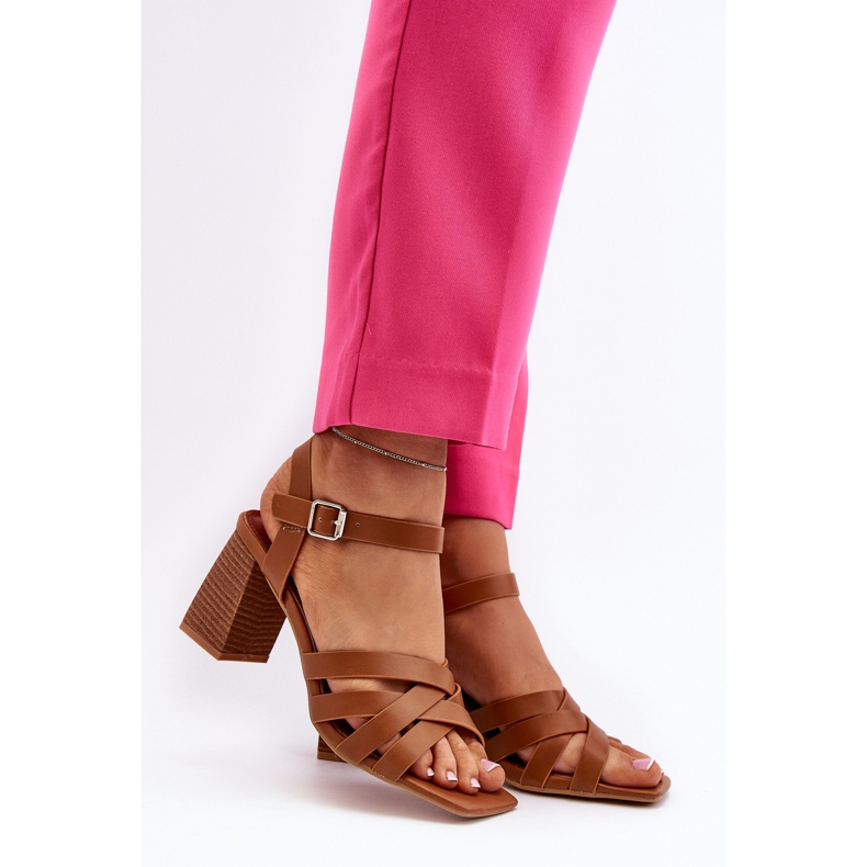 Sandale de damă pe toc înalt Camel Opifiana maro 2