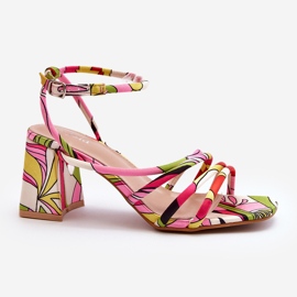 Sandale cu model pe un toc înalt Jenglla multicolor roz 3