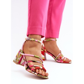 Sandale cu model pe un toc înalt Jenglla multicolor roz 5