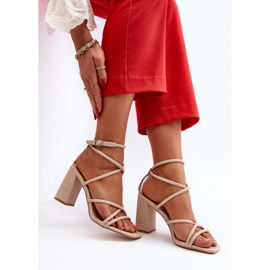 Sandale cu toc inalt Herfiana bej cu bretele 1