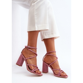 Sandale roz Herfiana cu toc inalt cu bretele 1