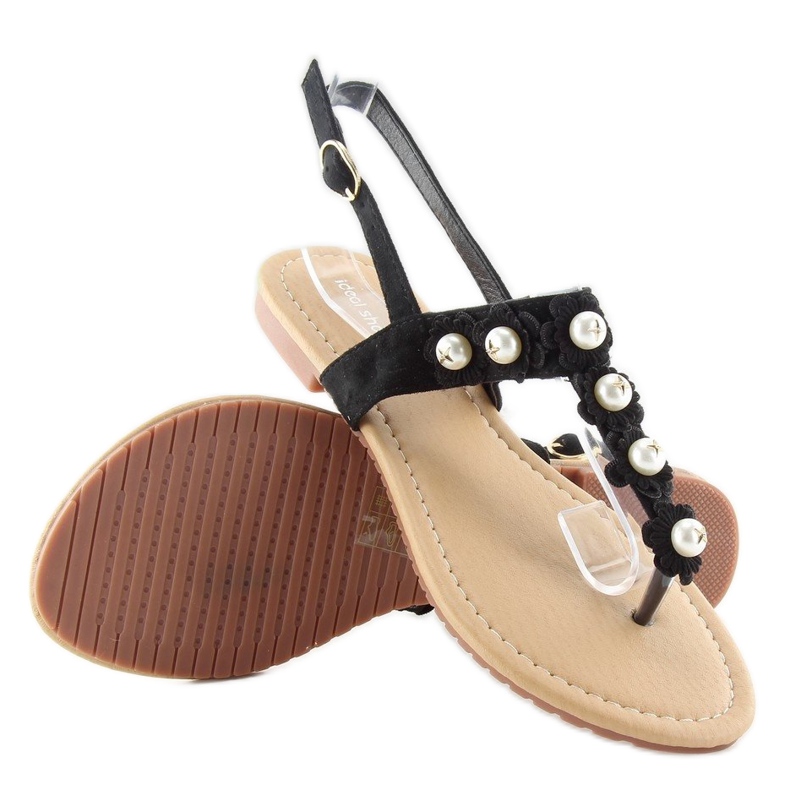 Flip-flops cu perle D-6541 Negru 2
