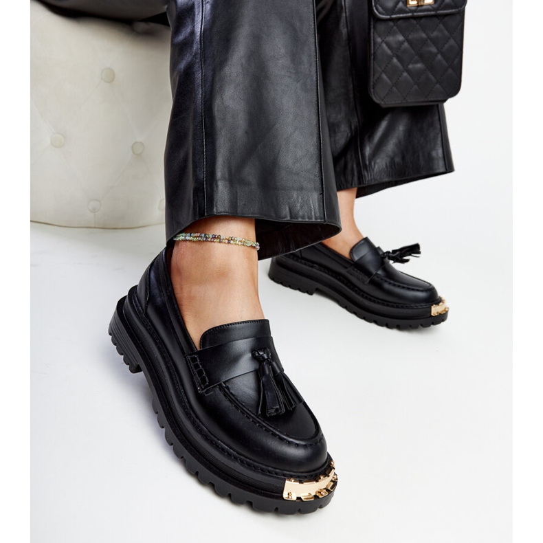 Mocasini masivi negri cu inserții aurii Tuga negru 1 Mocasini masivi negri cu inserții aurii Tuga negru 1