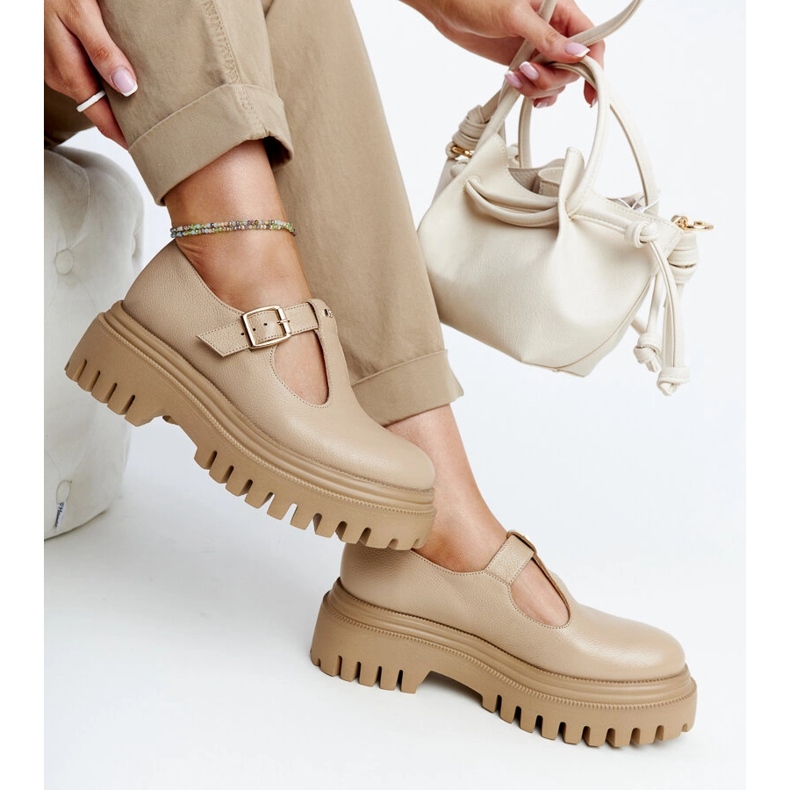 Pantofi Karino din piele bej închis 1