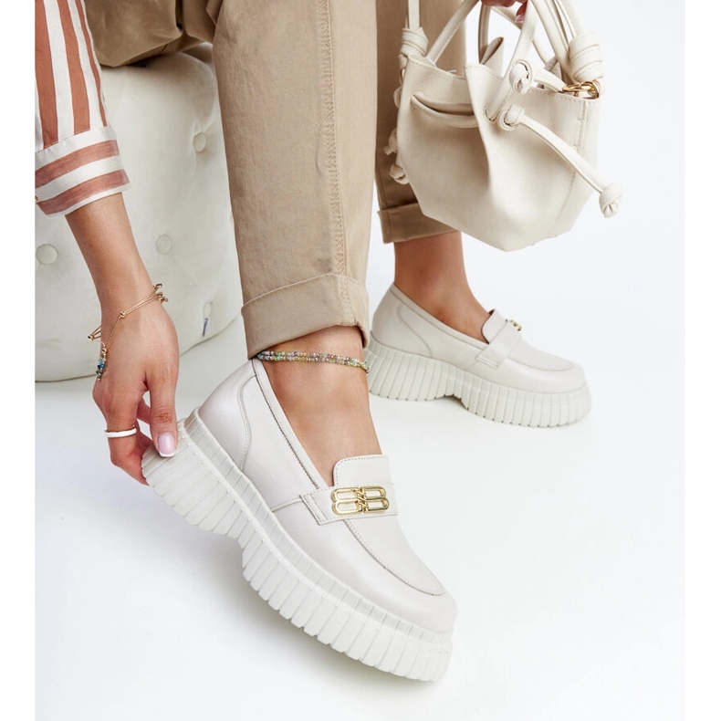 Pantofi din piele bej deschis, mocasini Karino 1