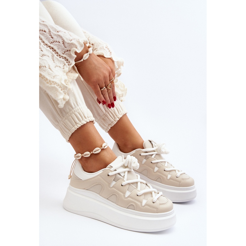 Pantofi de damă cu șireturi groase Bej Vinali 1