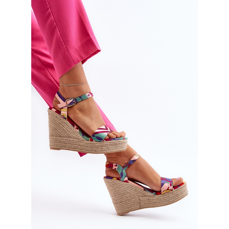 Sandale cu pană cu model din Anihazra multicolor împletit 1