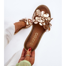 Sandale plate din piele pentru femei Zazoo 40381, aurii de aur 1