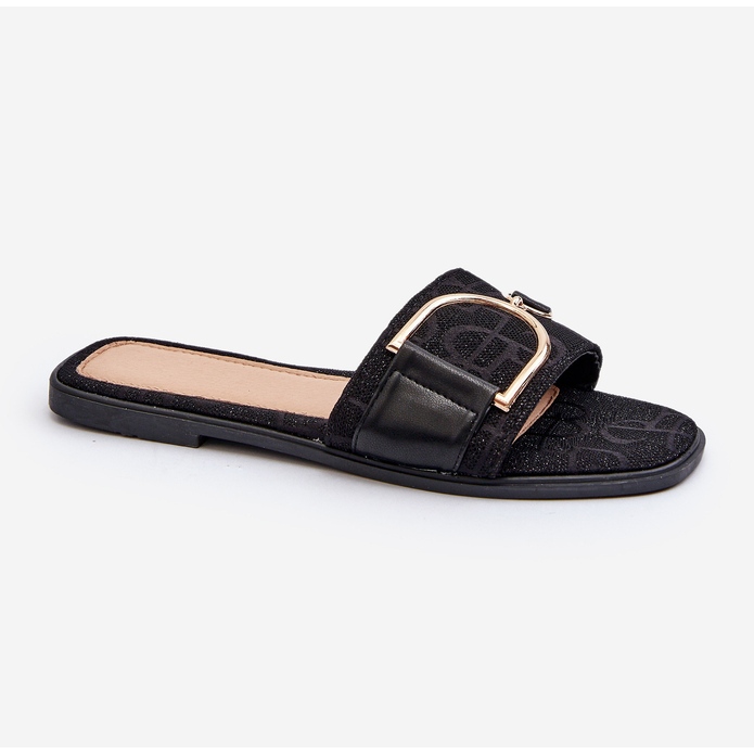 Flip-flops de damă strălucitori cu topuri negre decorate negru 1