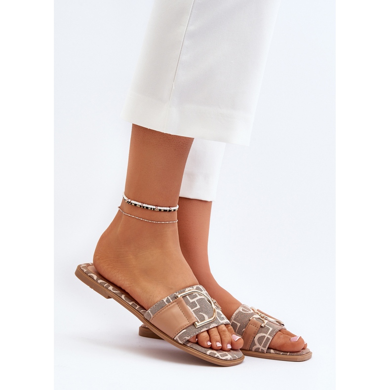 Flip-flops de damă strălucitori, cu decor maro 1