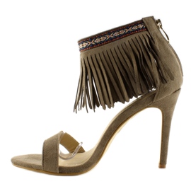 Sandale etnice kaki cu franjuri 1