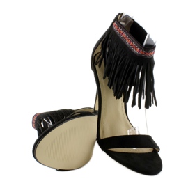 Sandale etnice negre cu franjuri negru 1