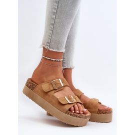 Flip-flops de damă Camel Lolpey platformă cu catarame maro 2