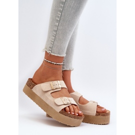 Flip Flops Damă Platformă Cu Catarame Bej Lolpey 2