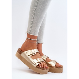 Flip-flops de damă cu platformă cu catarame Lolpey aurii de aur 1