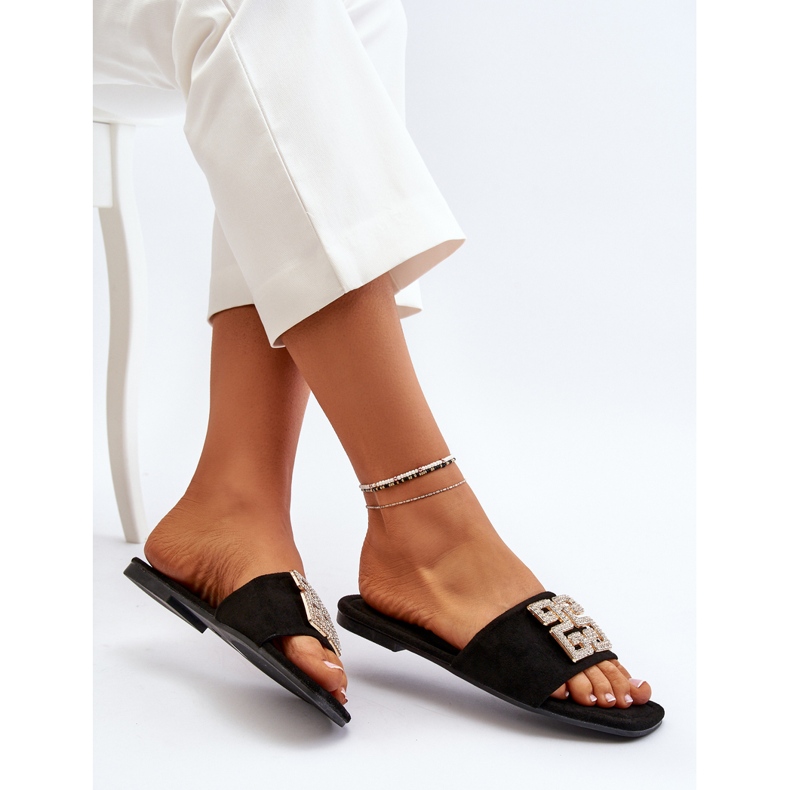 Flip-flops De Dama Cu Toc Plat Cu Decorat, Inaile Negru 1 Flip-flops De Dama Cu Toc Plat Cu Decorat, Inaile Negru 1