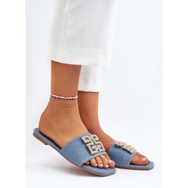Flip-flops de damă din denim cu toc plat și decor, albastru Inaile 1