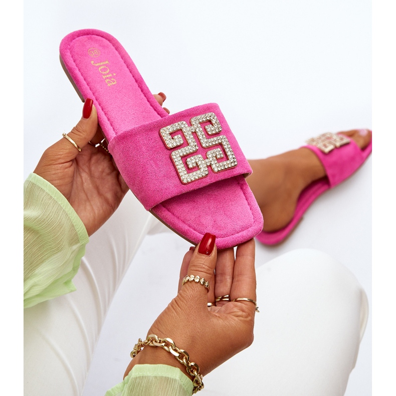 Flip-flops De Dama Cu Toc Plat Cu Decor Inaile Fucsia roz 1 Flip-flops De Dama Cu Toc Plat Cu Decor Inaile Fucsia roz 1