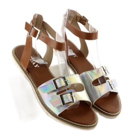 Sandale dungi holograme 2015L-139-3W Argintiu maro gri 6