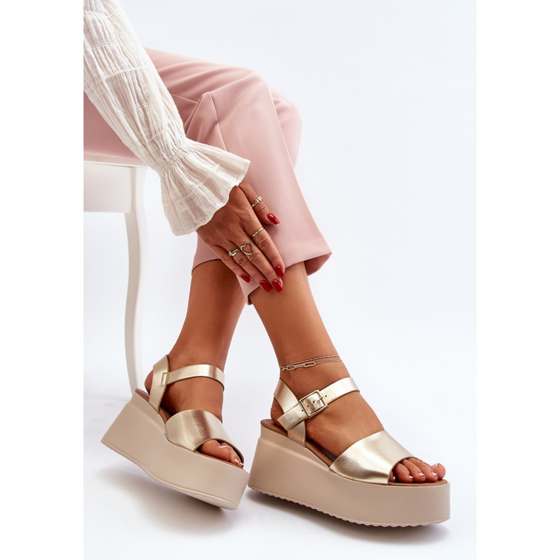 Sandale cu pană Geferia aurii de damă de aur 1