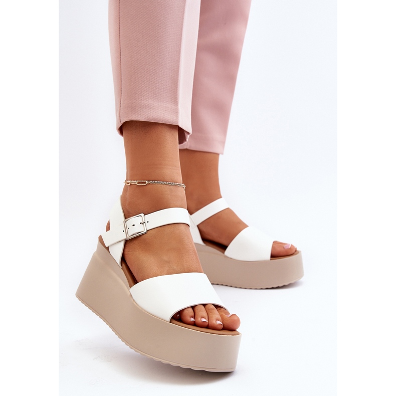 Sandale cu pană de damă albe Geferia 2