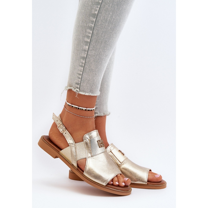 Sandale din piele pentru femei Zazoo 40385 Aur de aur 2