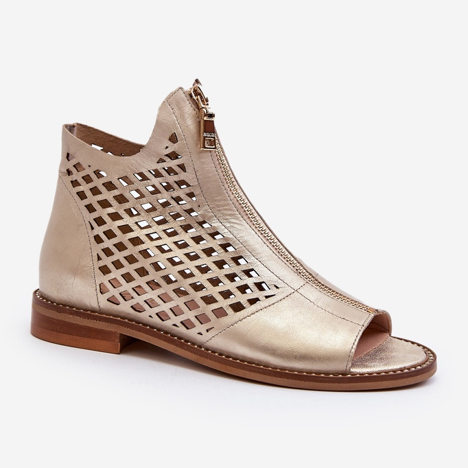 Sandale Zazoo 977/L Piele Ajurata Cu Fermoar, Auriu de aur 2