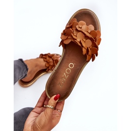 Flip-flops din piele pentru femei Zazoo 40381 cu toc plat maro 1