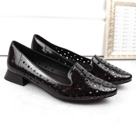 M. DASZYŃSKI Pantofi slip-on ajurati de damă patentați M.Daszyński SA178A-2 negru 2