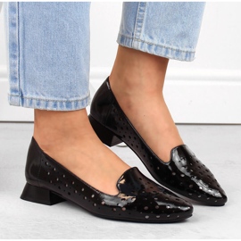 M. DASZYŃSKI Pantofi slip-on ajurati de damă patentați M.Daszyński SA178A-2 negru 4