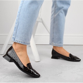 M. DASZYŃSKI Pantofi slip-on ajurati de damă patentați M.Daszyński SA178A-2 negru 7
