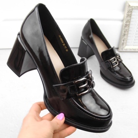 Pantofi cu toc de damă din piele lăcuită, negru, Vinceza 63509 1